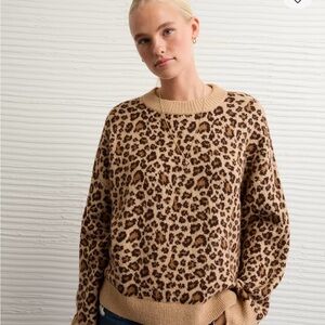 American Eagle Outfitters Tan Leopard Print Sweater - NEW WITH TAGS